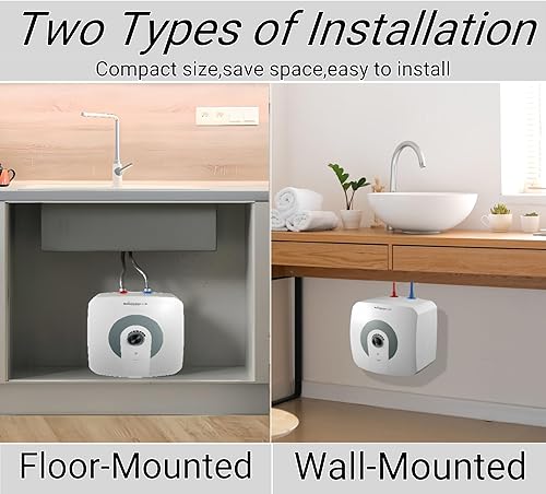 Miniatura 4 de Calentador de agua eléctrico con mini-tanque, punto de uso de 2.65 galones, calentador de agua caliente instantáneo de 110 V 1500 W, elimina el