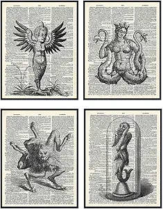 Monster Dictionary Art Prints - Vintage Upcycled Wall Art Poster Set - 8x10 Unframed