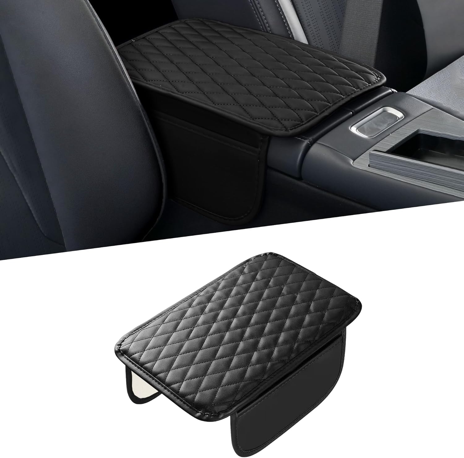JINGMU Car Center Console Cushion Pad for Mitsubishi L200 Ⅳ Double Cab 2010-2015, Wear-Resistant Car Armrest Cushion, Comfortable Car Armrest Storage Box Mat with Side Storage Bags