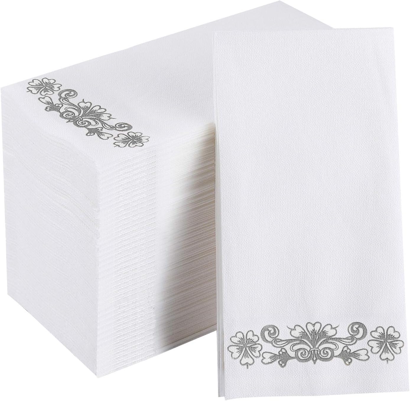 200 Disposable Guest Towels, Decorative Bathroom Napkins, Soft and Absorbent Linen-Feel Paper Hand Towels for Kitchen, Bathroom, Parties, Weddings, Dinners or Events, Silver