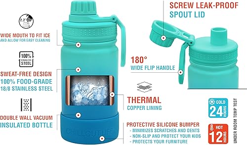 Miniatura 3 de CHILLOUT LIFE Botella de agua aislada para niños de 12 onzas para la escuela con tapa de boquilla a prueba de fugas y bonitas calcomanías