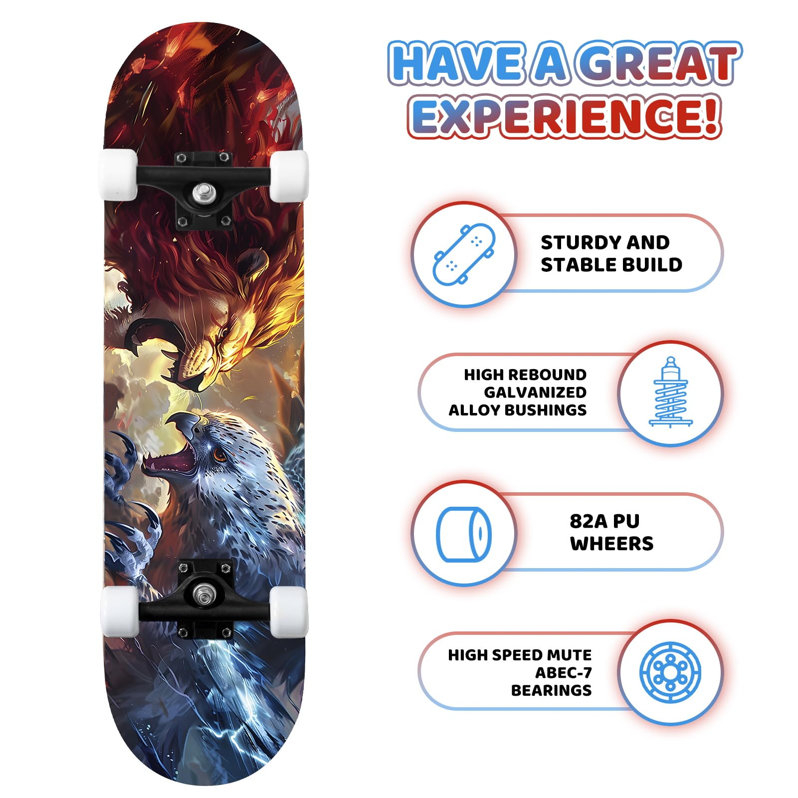Nattork 31-Inch Complete Skateboard – 9-Ply Canadian Maple Deck with Checkerboard Design, Ideal for Beginners and Teens of All Ages