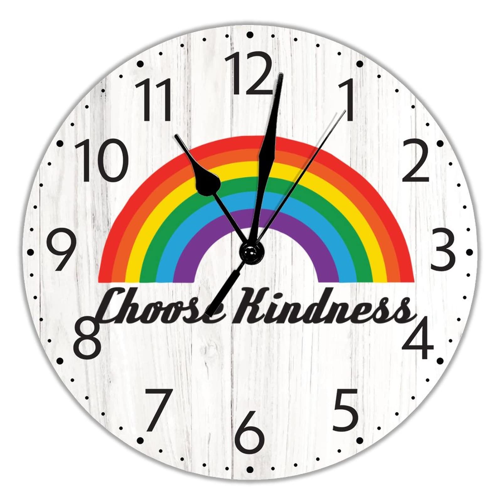 Reloj de pared silencioso de 12 pulgadas con diseño rústico de arcoíris Pride