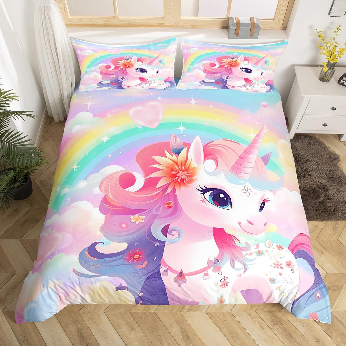 Housse de couette licorne florale Manfei idée cadeau pour lit enfant de fille