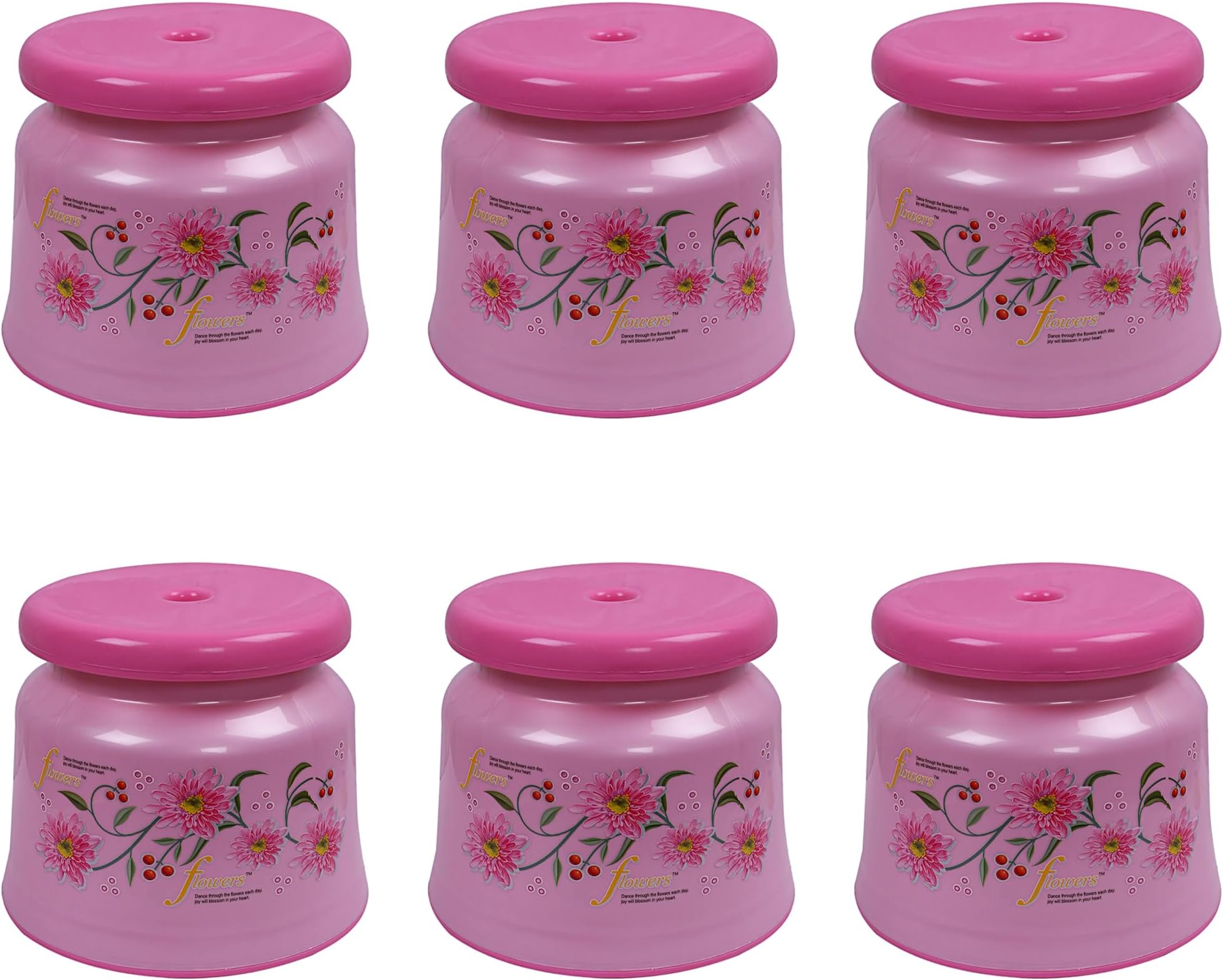 Kuber Industries (Pack of 6) Bath Stool | Bathing Stools for Bathroom | Plastic Stool for Home Use | Sitting Stool for Kitchen | Flower Printed | Pink