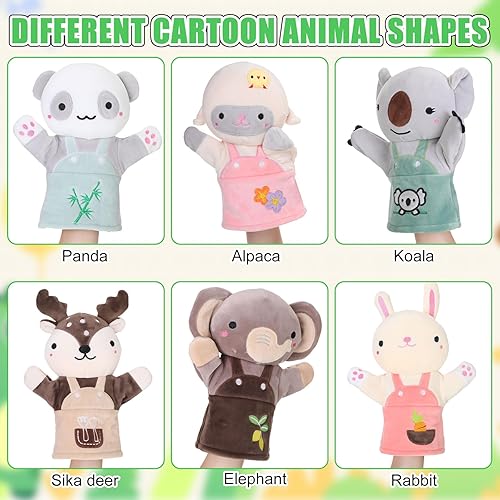 Miniatura 3 de Halloscume Juego de 6 títeres de mano de animales, títeres de mano, suaves rellenos con algodón PP, juguete de peluche para contar cuentos,