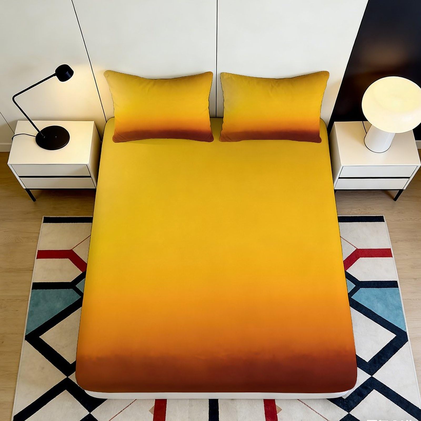 3D Printed Sunset Gradient Fitted Sheet Microfiber Soft Anti-Slip Ombre Mattress Cover for Bedroom Dorm Decor 180x200x25cm