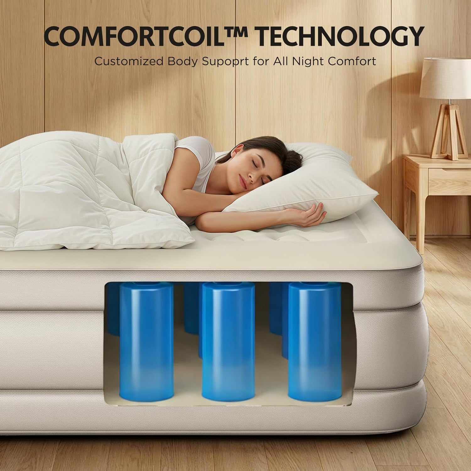 Simpli Comfy 18" Raised Double-High Queen Inflatable Air Mattress with Built-in Electric Pump, Fast Self-Inflating Blow Up Air Bed with Waterproof Top for Home Travel Camping, Colchón Inflable de 18"