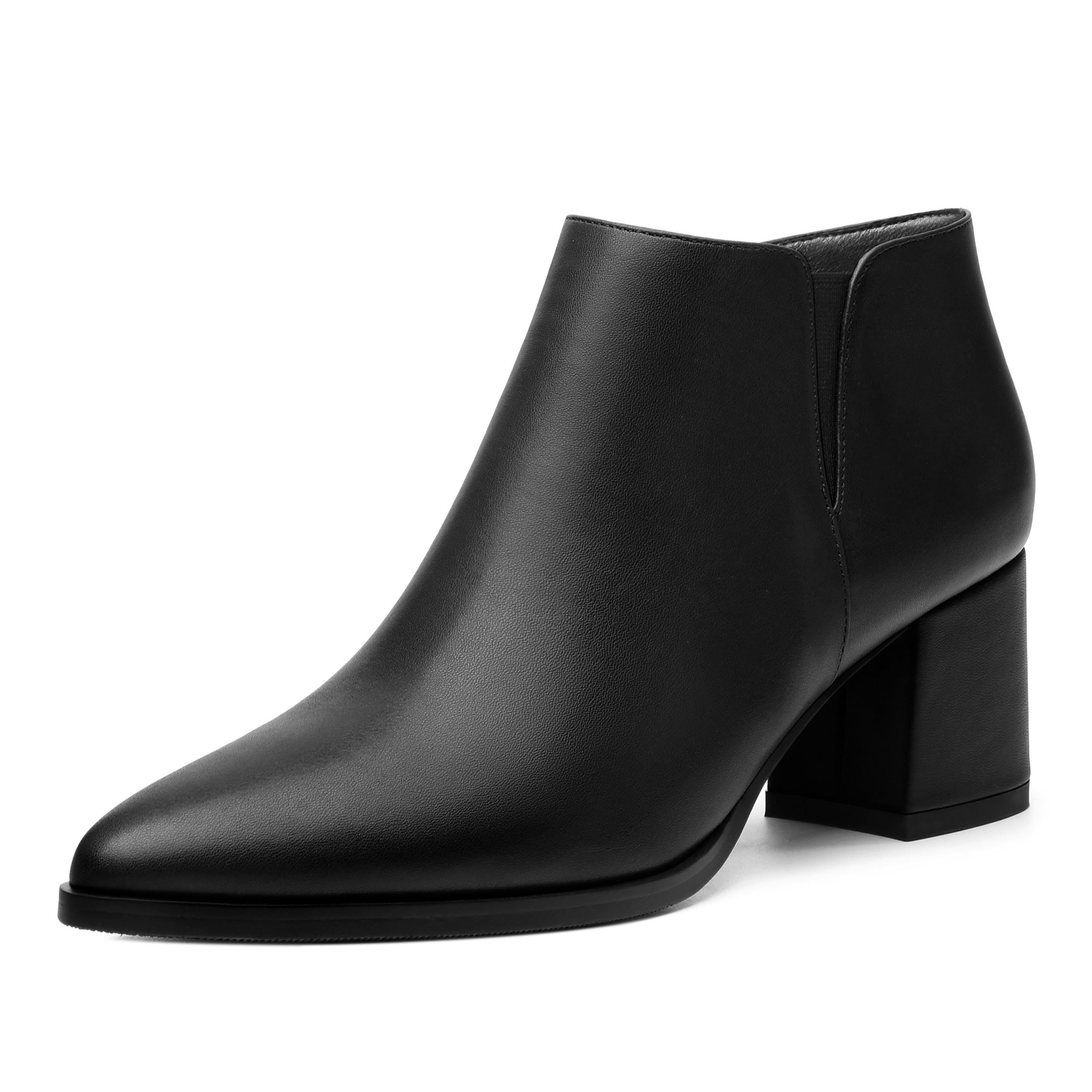 MISEZOXI Women's Ankle Boots, Pointed Toe Chunky Heel Short Boots, Side Zipper and Elastic Ankle Booties, Mid Heel Shoes for Women