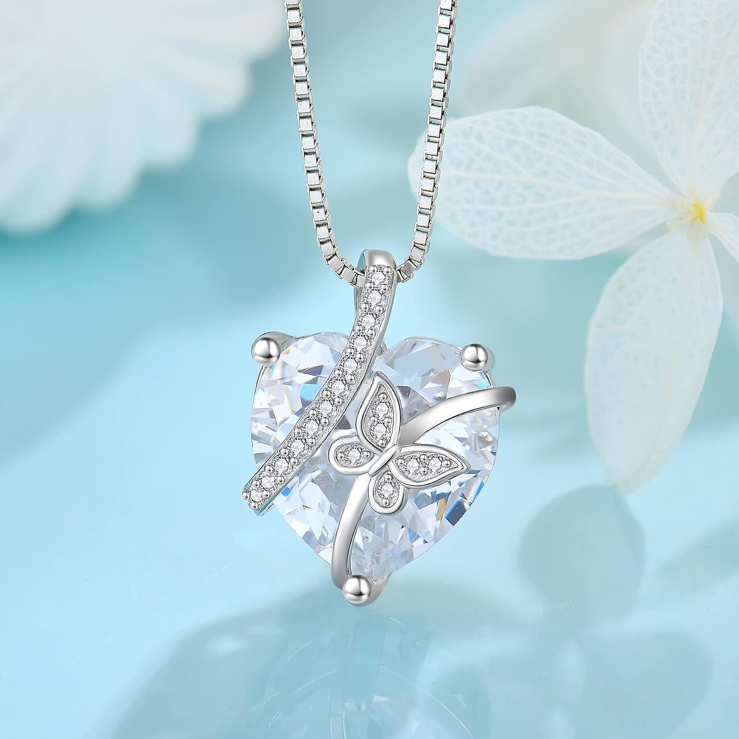 Butterfly Necklace for Women 925 Sterling Silver Heart Birthstone Necklace Jewelry Gifts for Women Her Mom Wife Daughter