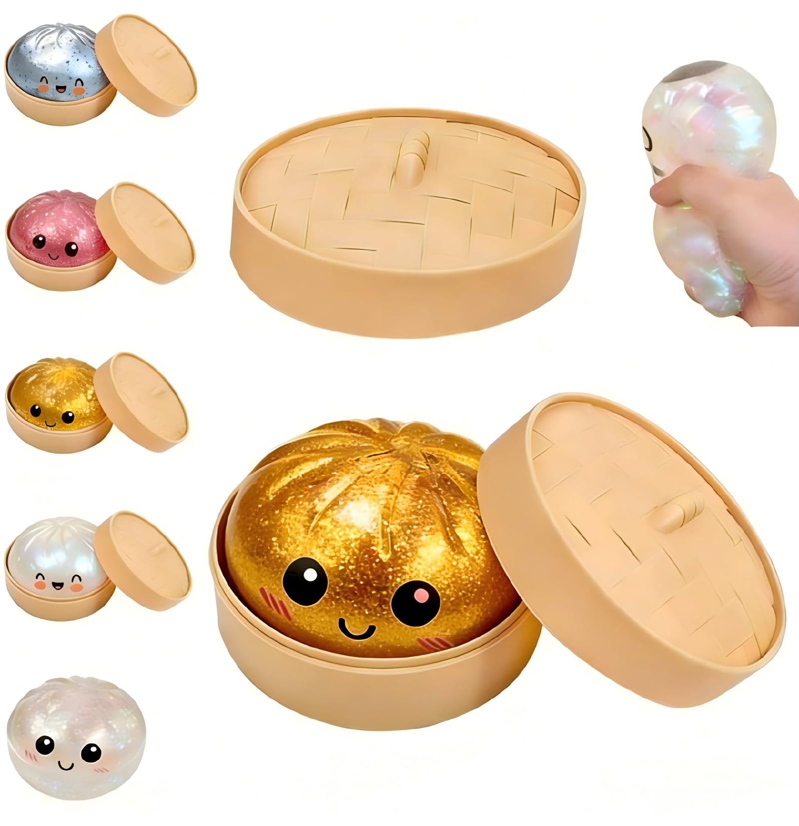 Glitter Dumpling Squishy Toys, Sensory Stress Relief Fidget Toy, Cute Stress Relief Toys for Kids & Adults (1 Pack-Gold) — image 1