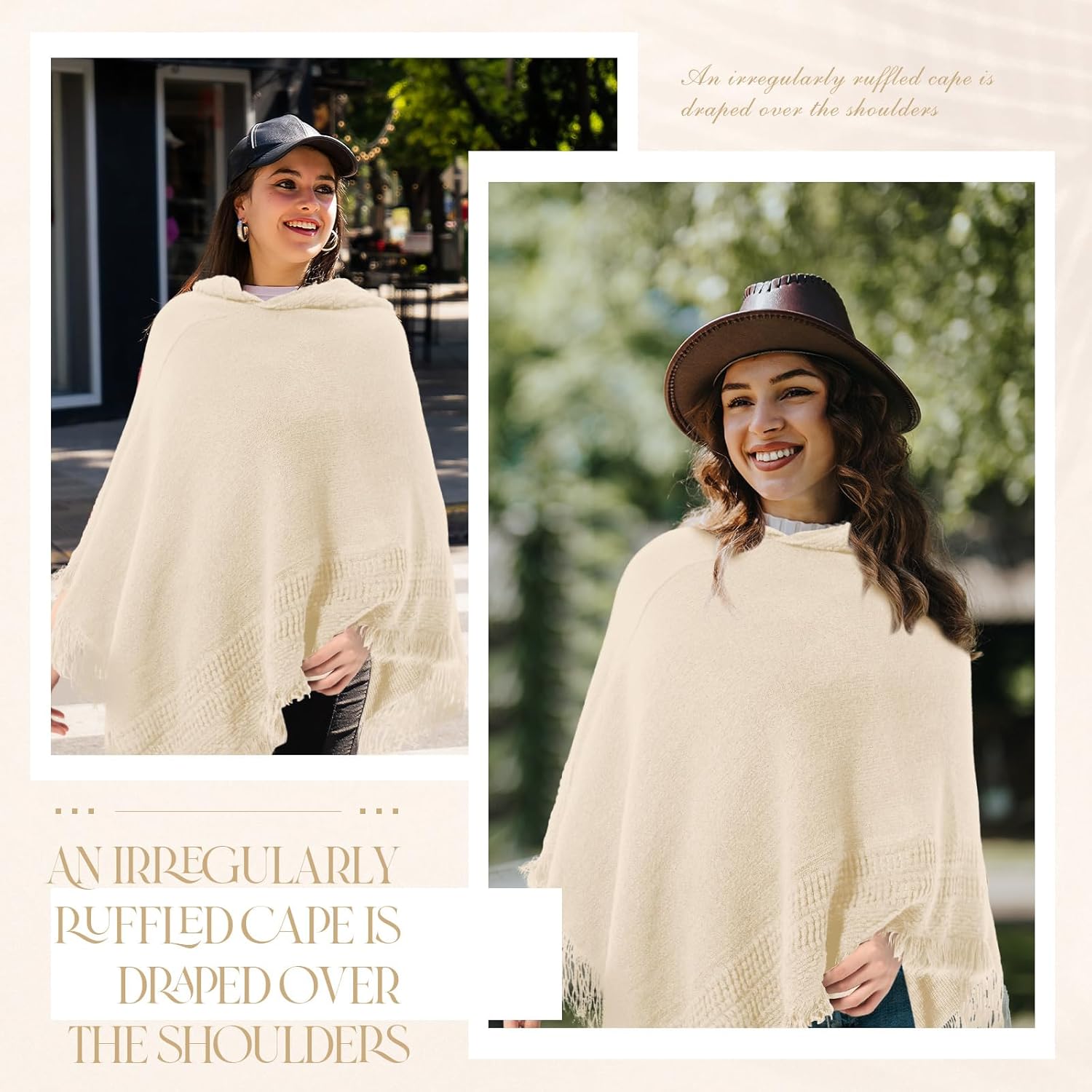 Women Hooded Cape Ponchos Sweater Solid Knit Versatile Lightweight Shawl Wrap Scarf Cape Poncho Accessories - Image 6