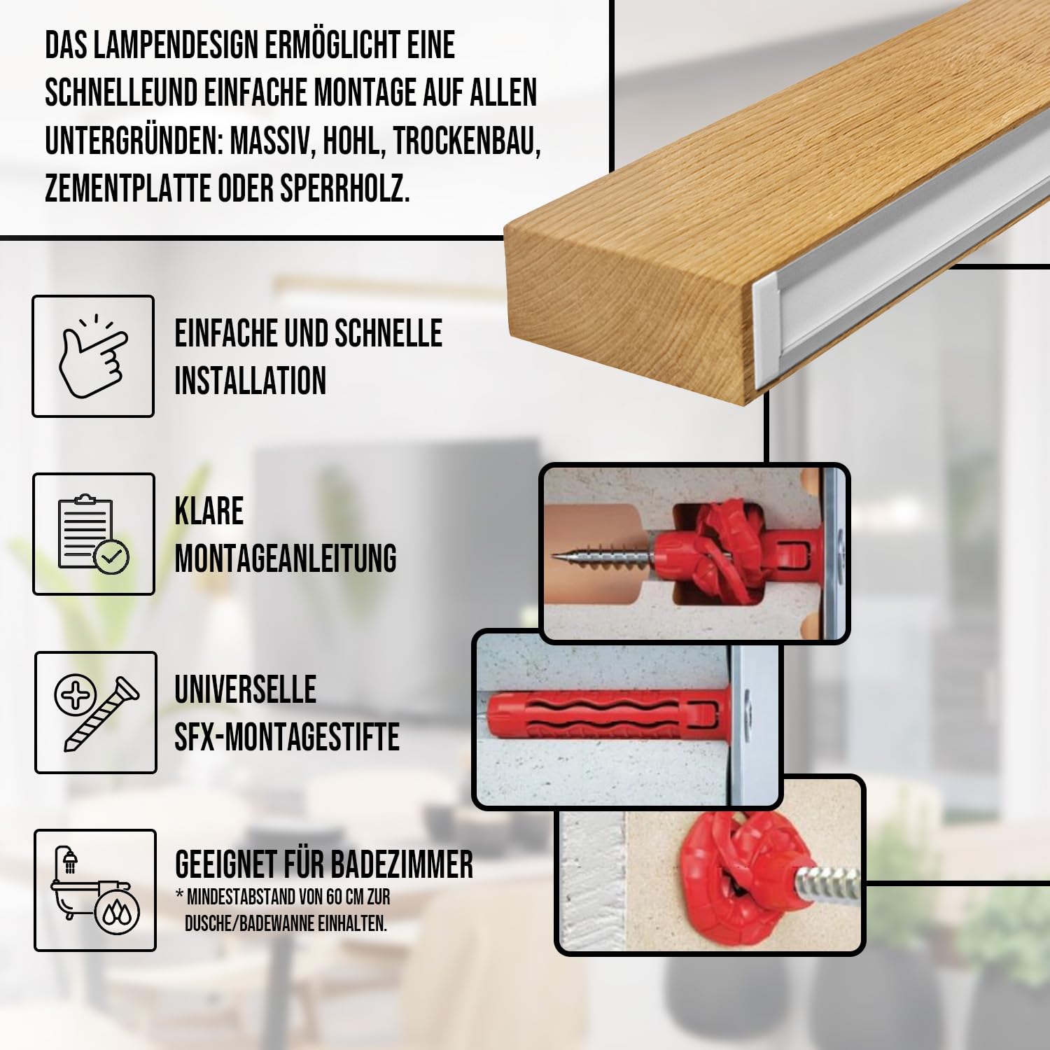 LED Wood Spiegelleuchte Bad aus Eichenholz 40 cm - Handgefertigte Wandleuchte Innen Holz - Wandlampe Badezimmer, Schlafzimmer und Flur - Spiegel Lampe Wand 18 W 1050 Lm Neutralweiß Licht 4000 K