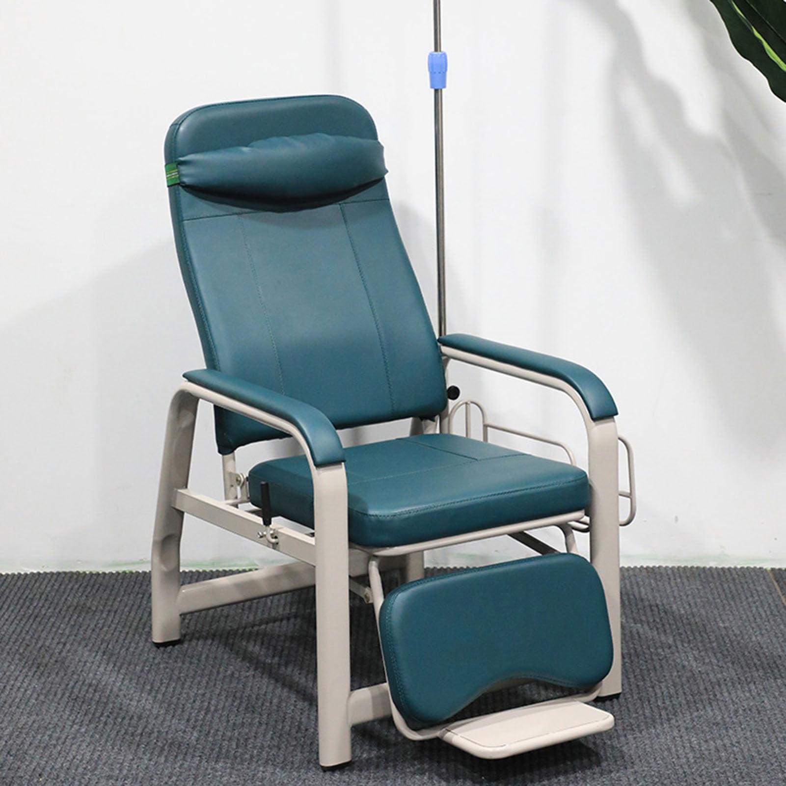 Phlebotomy Chair Blood Drawing Chair With Adjustable Armrest, Fully Reclining Reception Chair Waiting Room Chairs, Adjustable Infusion Chair With Iv Pole Stand, For Research Laboratories,Green