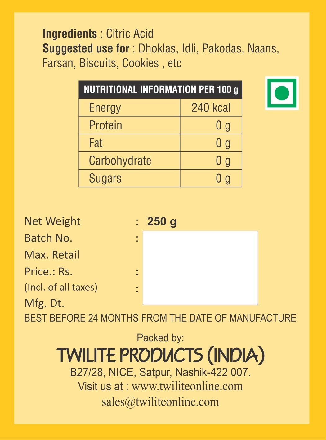 Pik Citric Acid, 250g