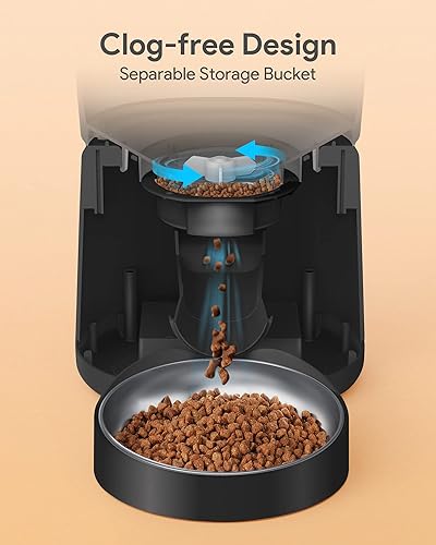 Miniatura 5 de Katalic - Comedero automático para gatos, dispensador de comida para gatos de 4 litros sin obstrucciones con tapa de bloqueo deslizante, alimentador