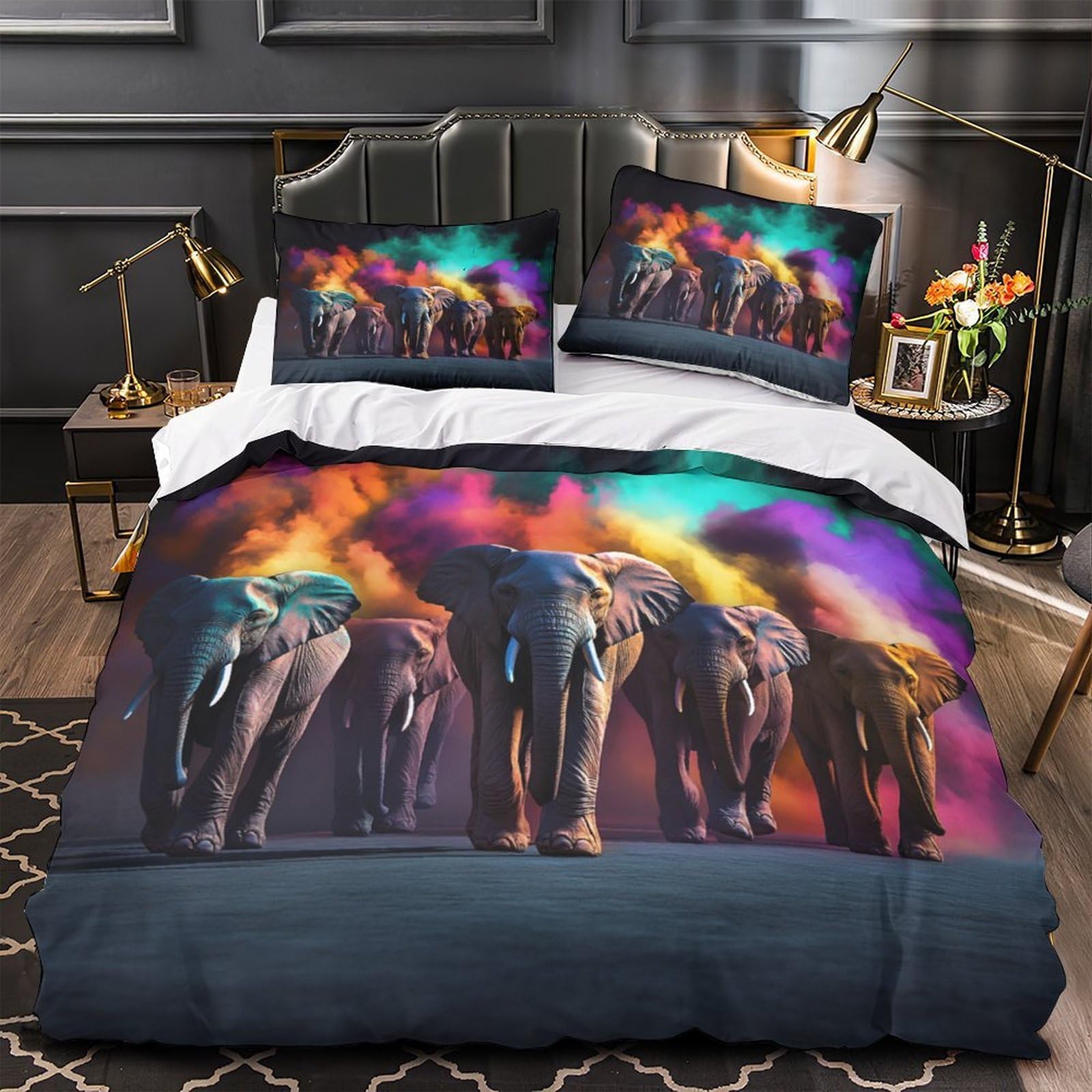 Housse de couette éléphant anti-tache microfibre respirante adultes
