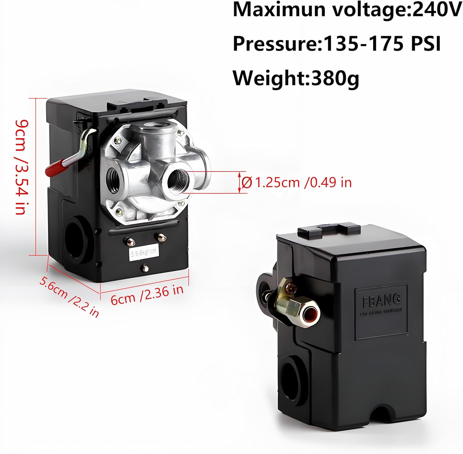 Air Compressor Pressure Switch,Heavy Duty Pressure Switch Replacement Parts,LF10-4H Air Compressor Pressure Switch Replacement 135-175 PSI 20A Rating Universal Pump Pressure Switch Control Valve