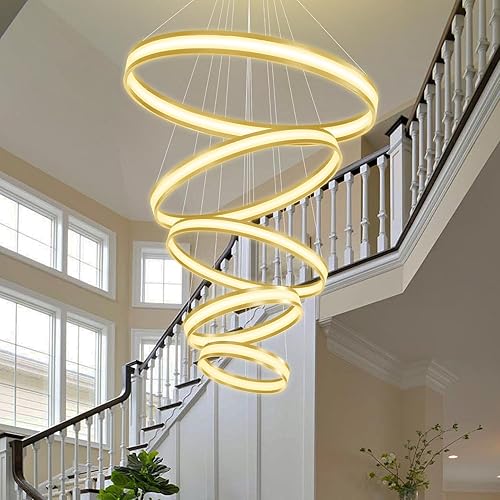 Miniatura 5 de Moderno candelabro LED de anillo dorado, iluminación colgante de acrílico LED regulable, lámpara ajustable para comedor, sala de estar, dormitorio,