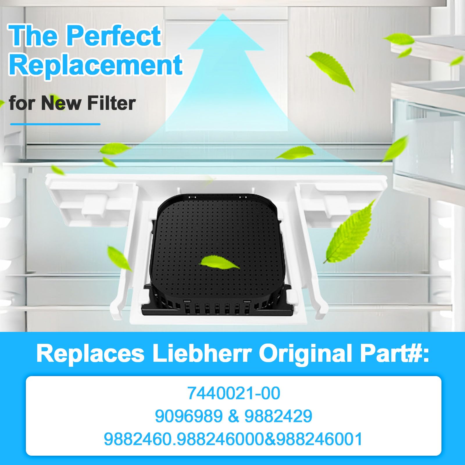 2 filtros de carbón activo Liebherr Fresh Air para refrigeradores 9096989 9882460 9882429 988246000, repuesto 7440021-00
