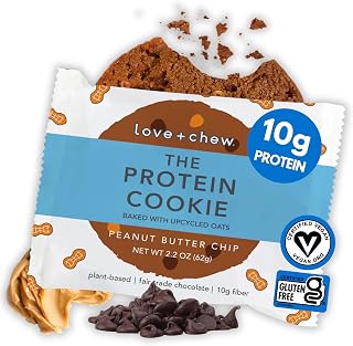 Love + Chew Peanut Butter Chip 10 Count Cookies - GF, Vegan, Paleo, Non GMO - Individually Wrapped, 2oz Soft Baked Cookies, Made from High Protein Chickpeas & Upcycled Oat Flour