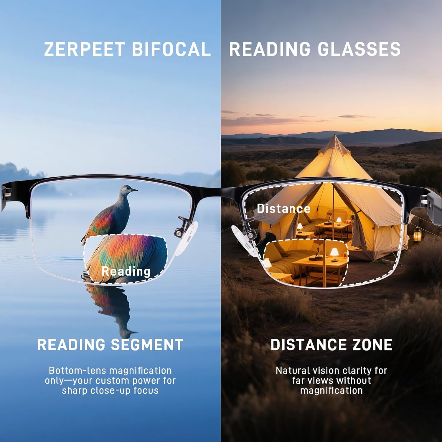 2 Pack Men's Bifocal Reading Glasses Clear Top Blue Light Blocking,Lightweight Rectangular Semi-Rimless Metal Frame TR90 Temples Readers,2.5x - Image 4