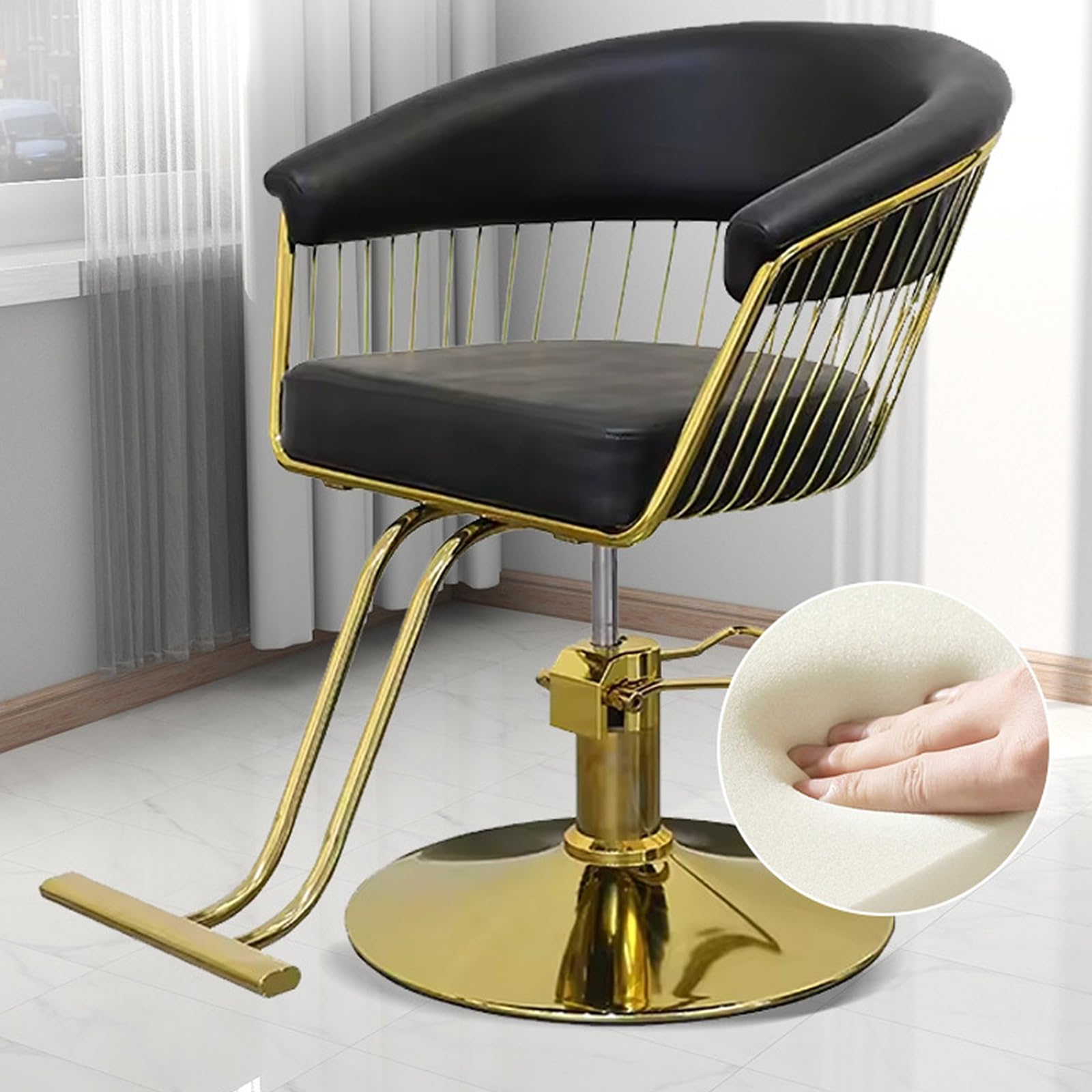 Sillas de barbero, Silla de salón hidráulica Ajustable para estilistas - Silla de barbero de Cuero sintético PU Impermeable con reposapiés de Metal, Ideal para barberías y Uso doméstico (Neg