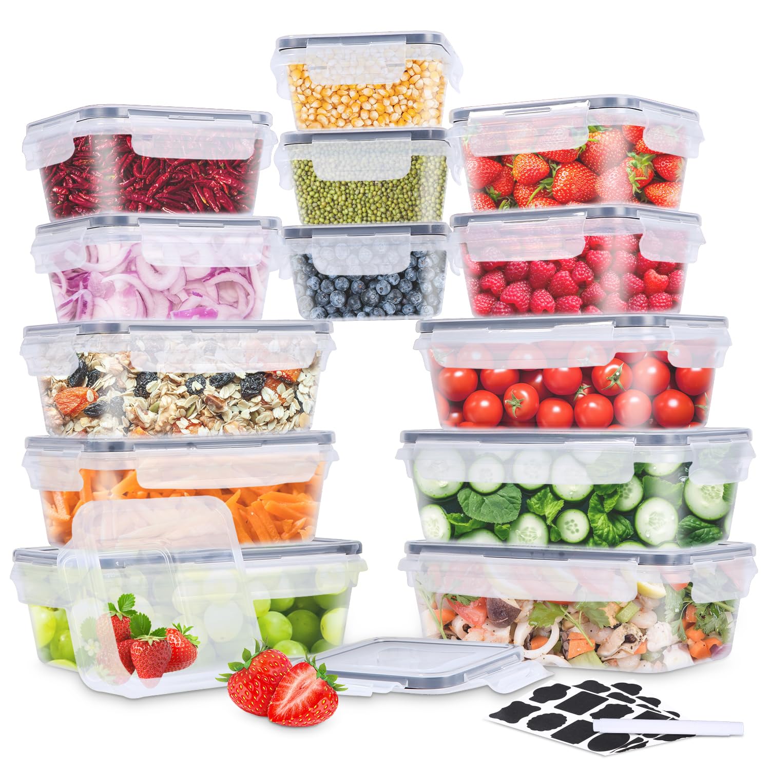 Frischhaltedosen mit Deckel,14 Stück Küche Meal Prep Boxen Frischhaltedosen mit Deckel für Lebensmittel,Spülmaschinen Mikrowellen und Gefrierschrankgeeignet,Auslaufsicher Luftdicht BPA-frei