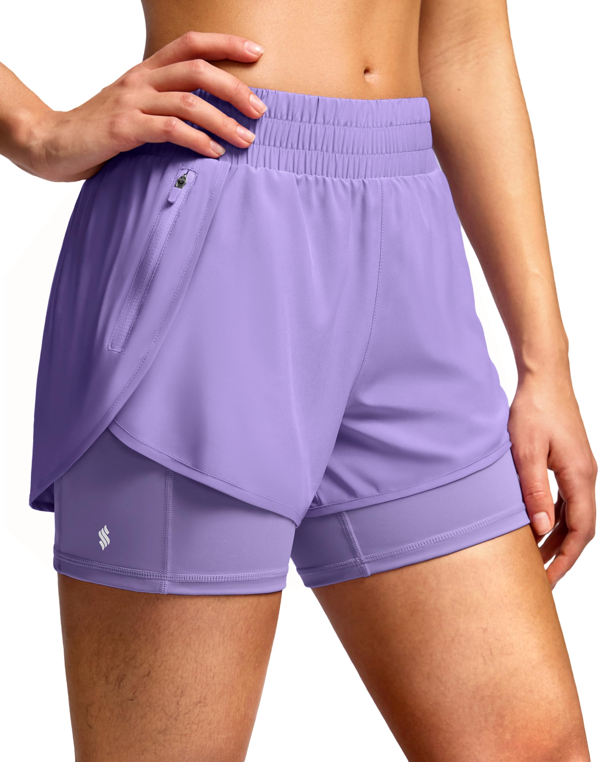 Soothfeel Pantalones cortos deportivos 2 en 1 para correr para mujer con bolsillo con cremallera y forro de 5 pulgadas, cintura alta, para gimnasio, entrenamiento, tenis para mujer