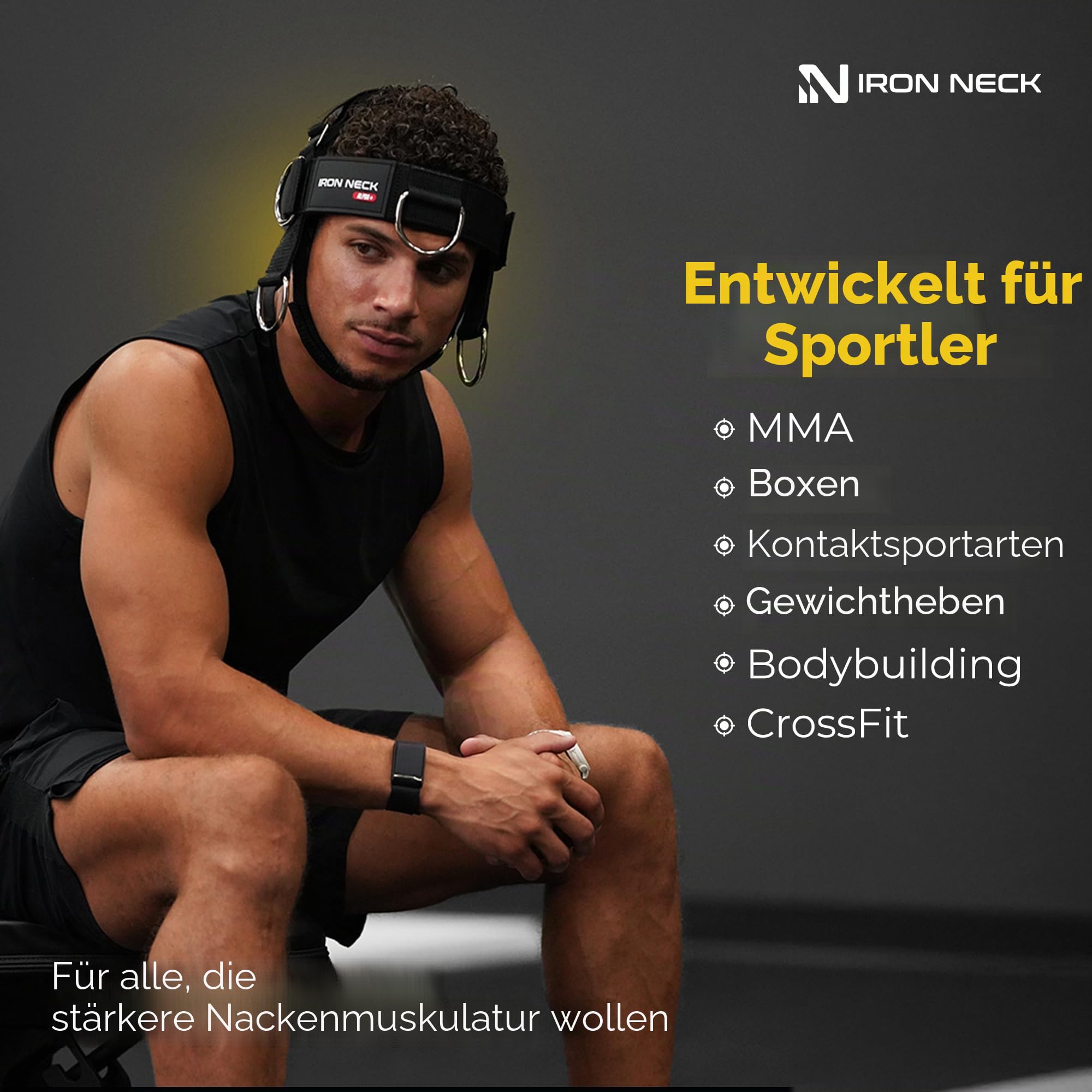 Iron Neck Nackentrainer, Stärker und Trainer mit verstellbarem Kopf- und Kinnriemen, vielseitig, tragbares Kopfgeschirr für Gewichtheben, Heim- und Fitnessstudio