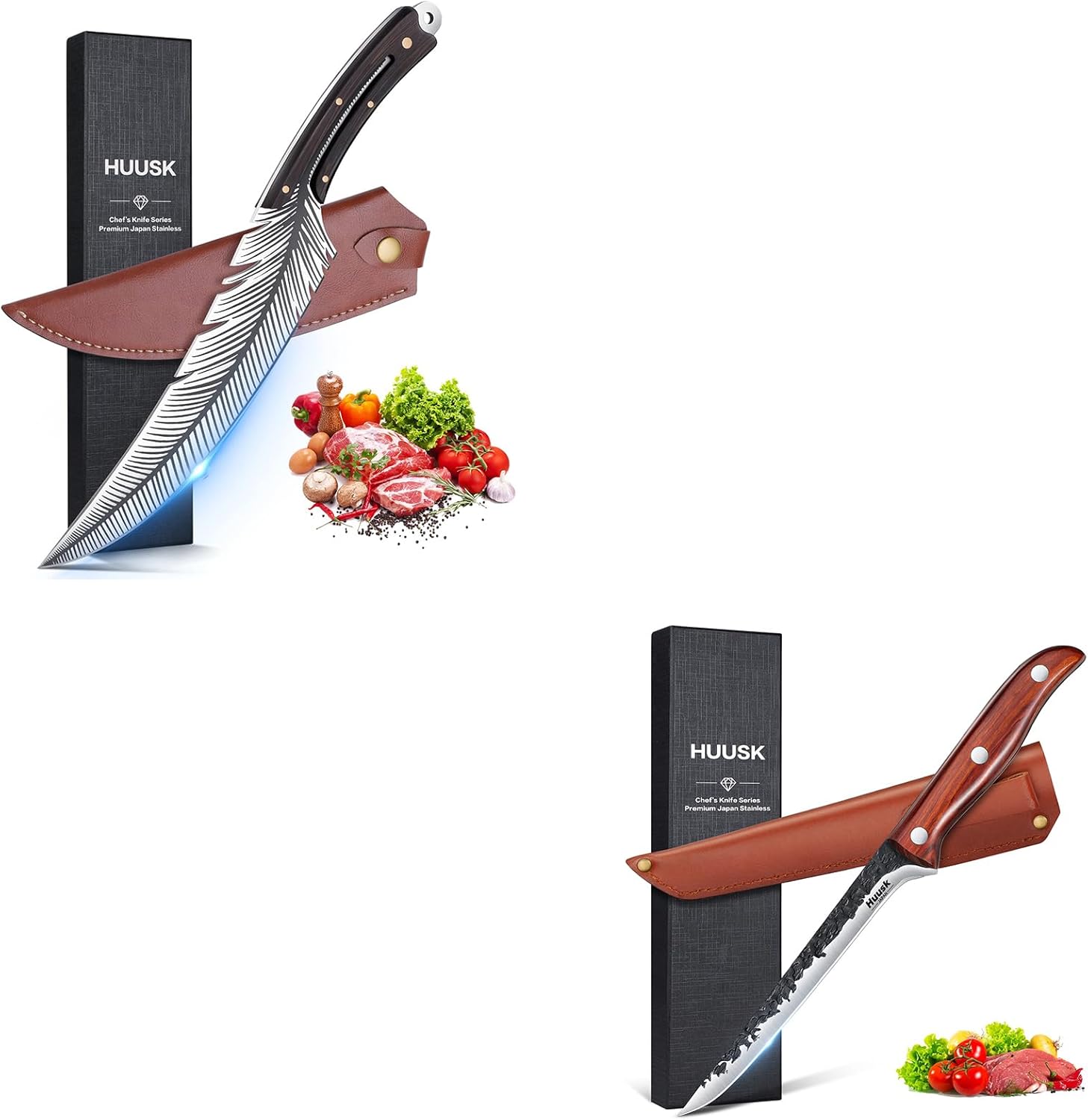 Huusk Japan Knife Set, Boning Knife 6 Inch,Fillet Knife for Meat,Brisket Trimming Knife,Deboning Knife,Japan Hand Forged Boning Knives For Kitchen and Outdoor Camping