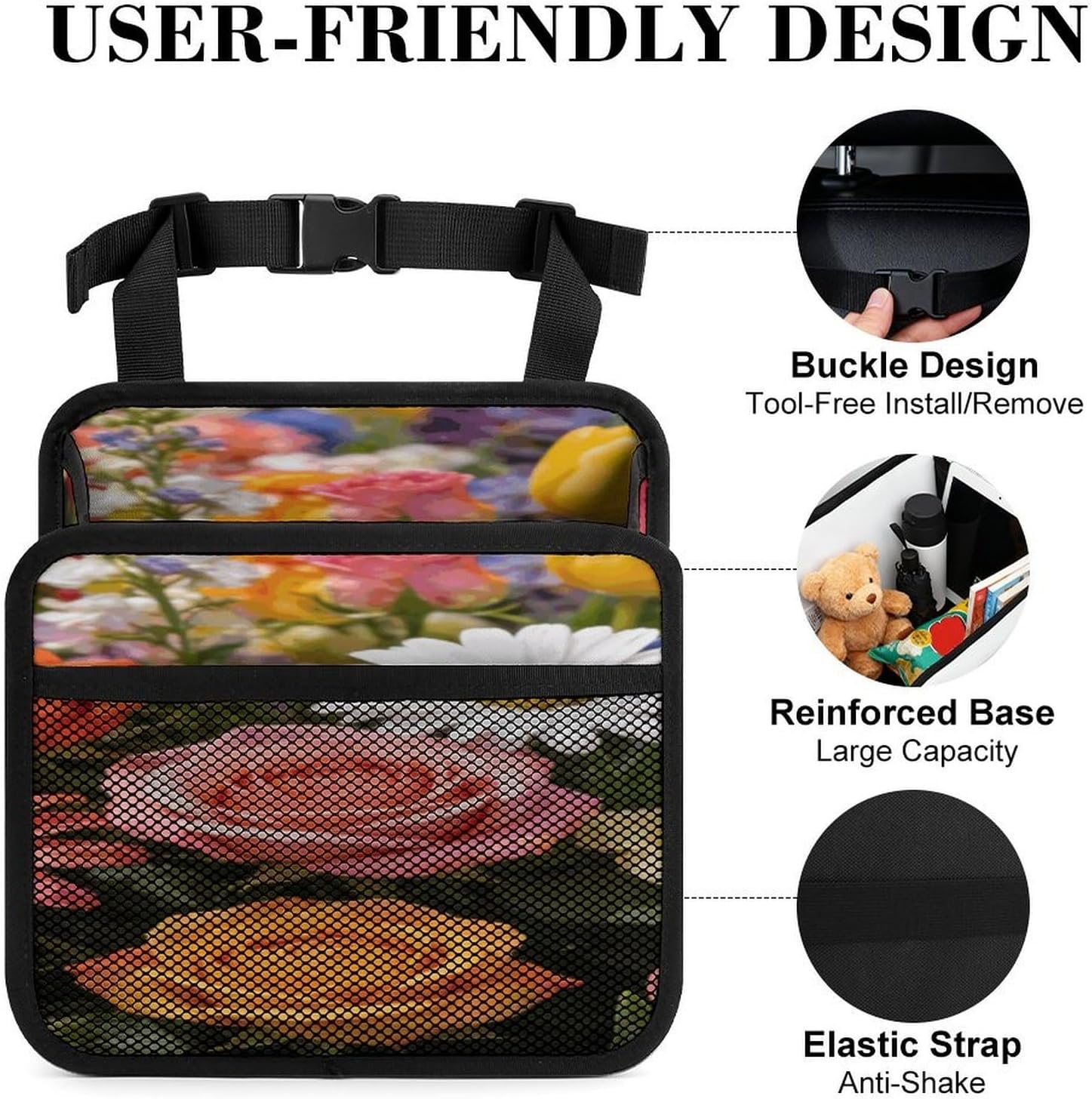Colorful Fields PU Leather Car Seat Organizer,Backseat Car Organizer for Hold Phone,Snacks, Drinks, Handbag, Back Seat Car Organize Car Accessories Interior And Travel Essentials. image 4