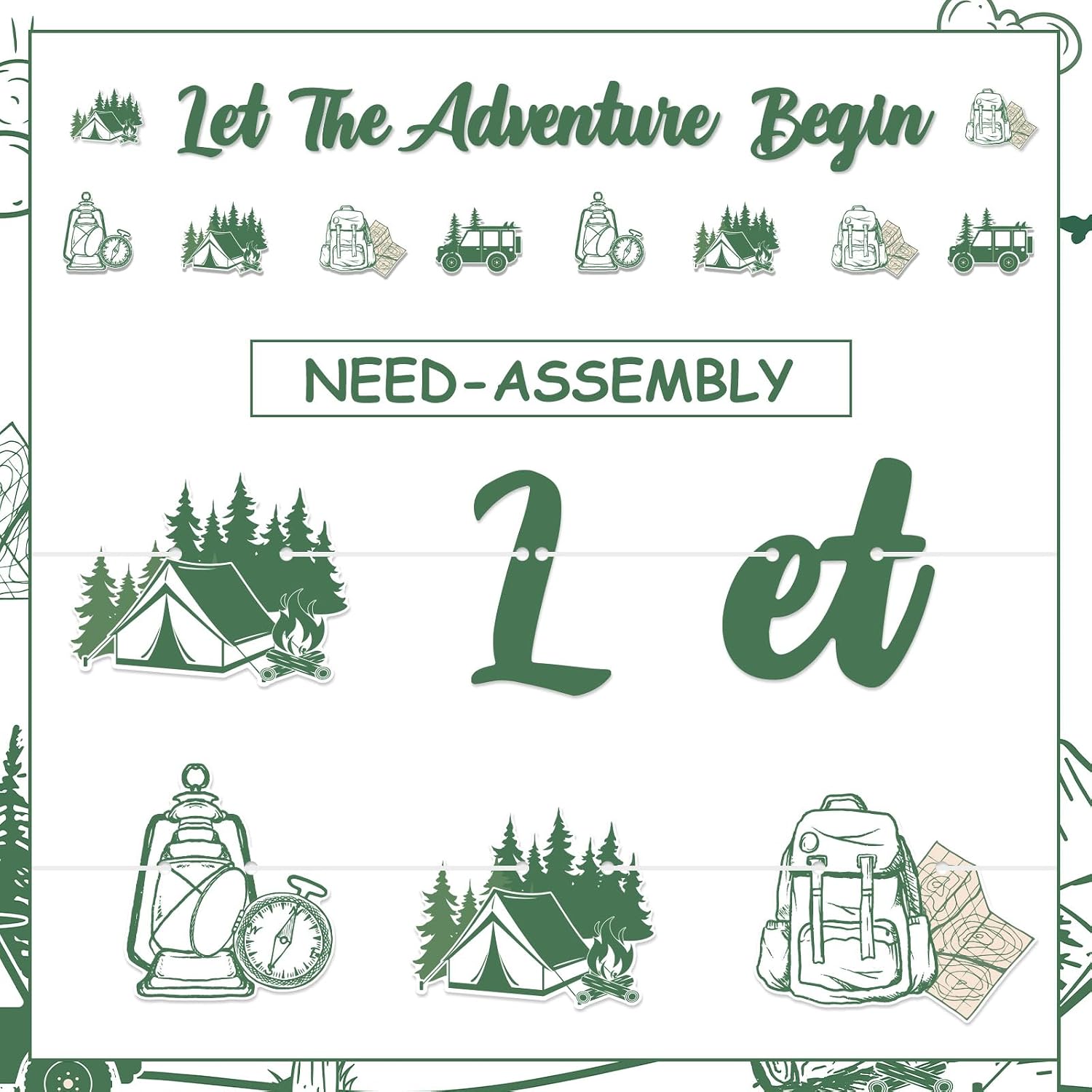 Jollyboom Adventure Awaits Baby Shower Decorations, Camping Let The Adventure Begin Banners for Sage Green Mountain Welcome Baby Party