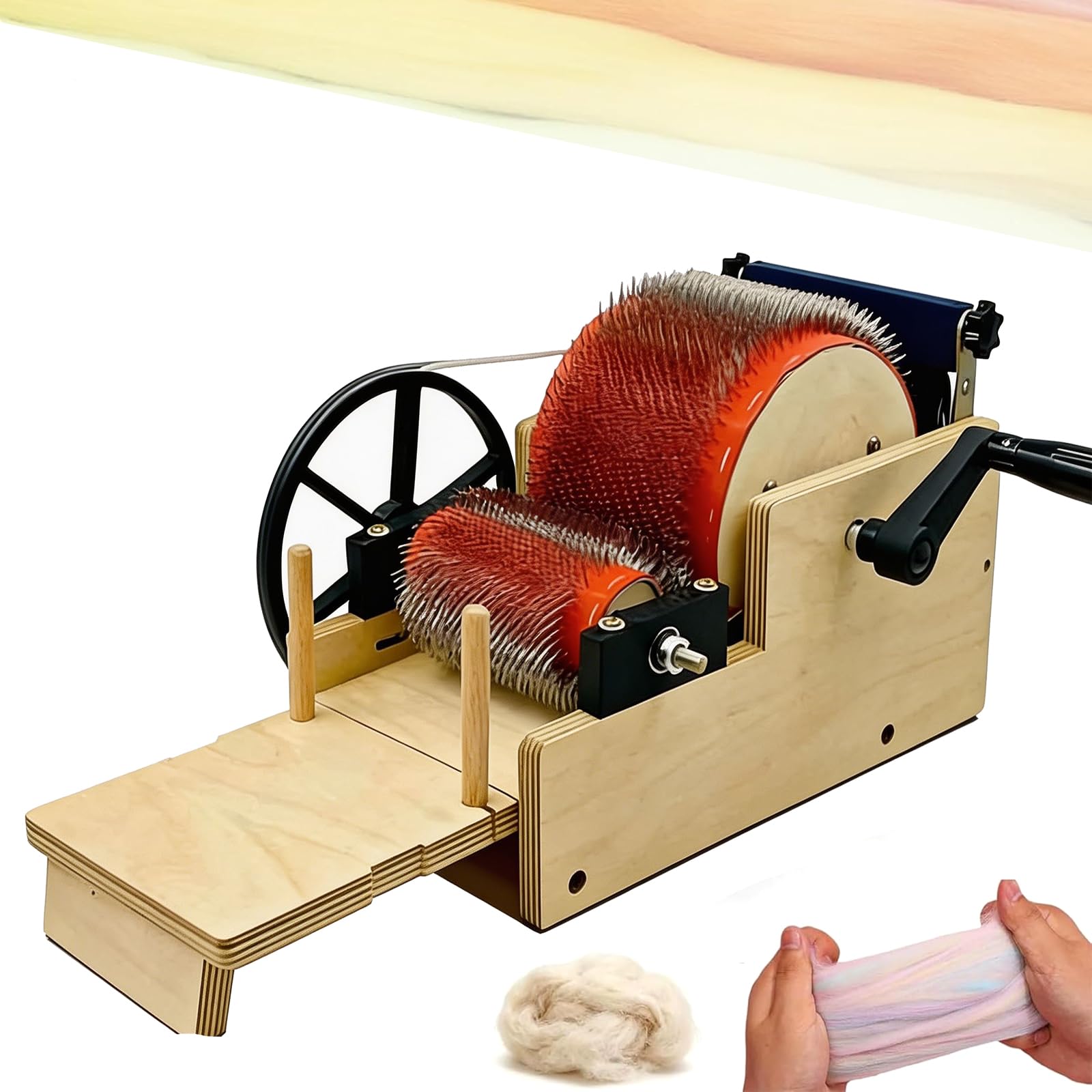 MObyat Wool Felt Drum Carder, Manual Wool Drum Carder With Solid Wood Base Comfortable Crank Dual Roller Design, Combing, Spinnings, Wooden Wool Blending Board, For Felting Spinning 12cm Width