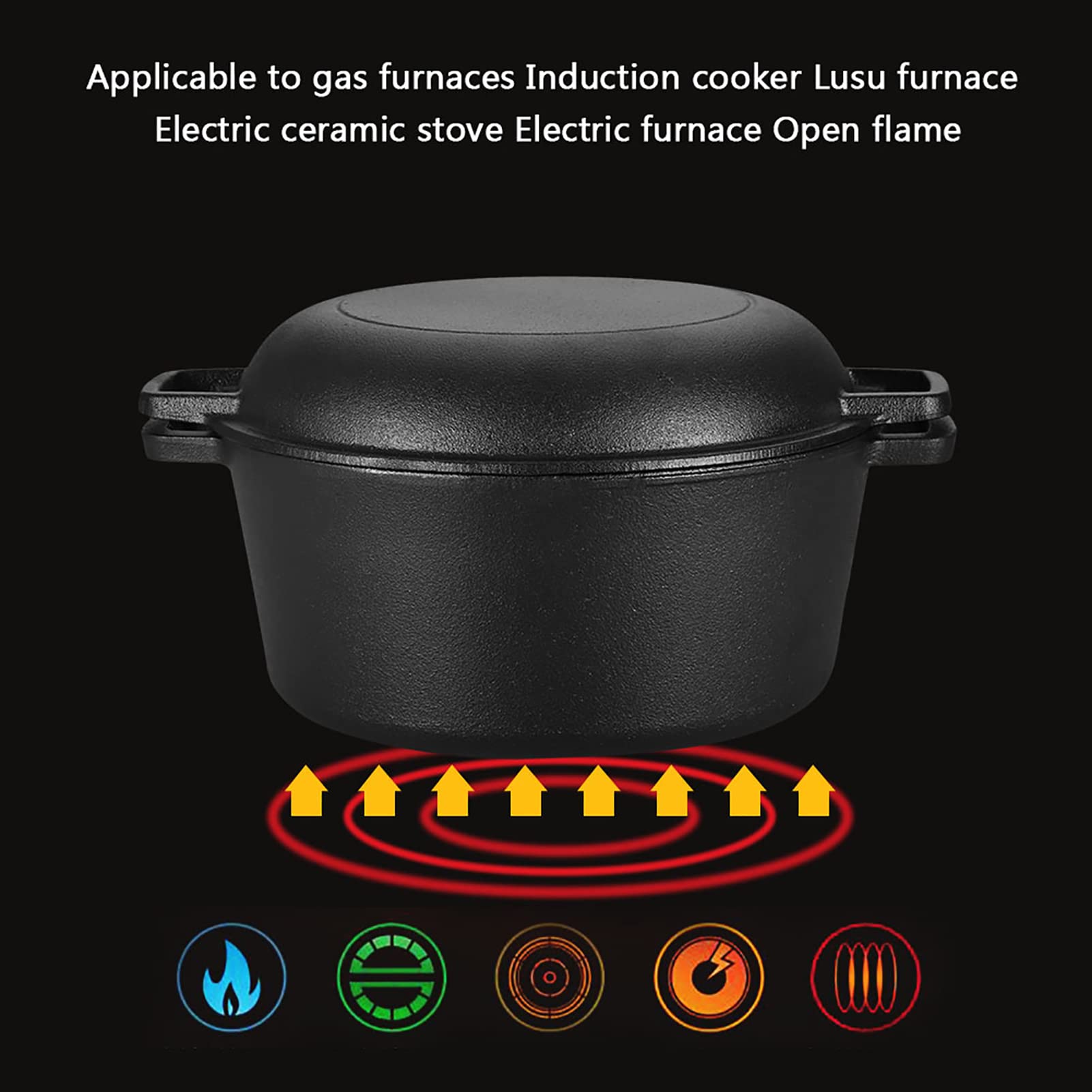 Cacerola de hierro fundido, olla de hierro fundido, olla de hierro fundido para horno, olla redonda con tapa, cacerola de hierro fundido, cacerola de hierro fundido, cacerola con dos asas