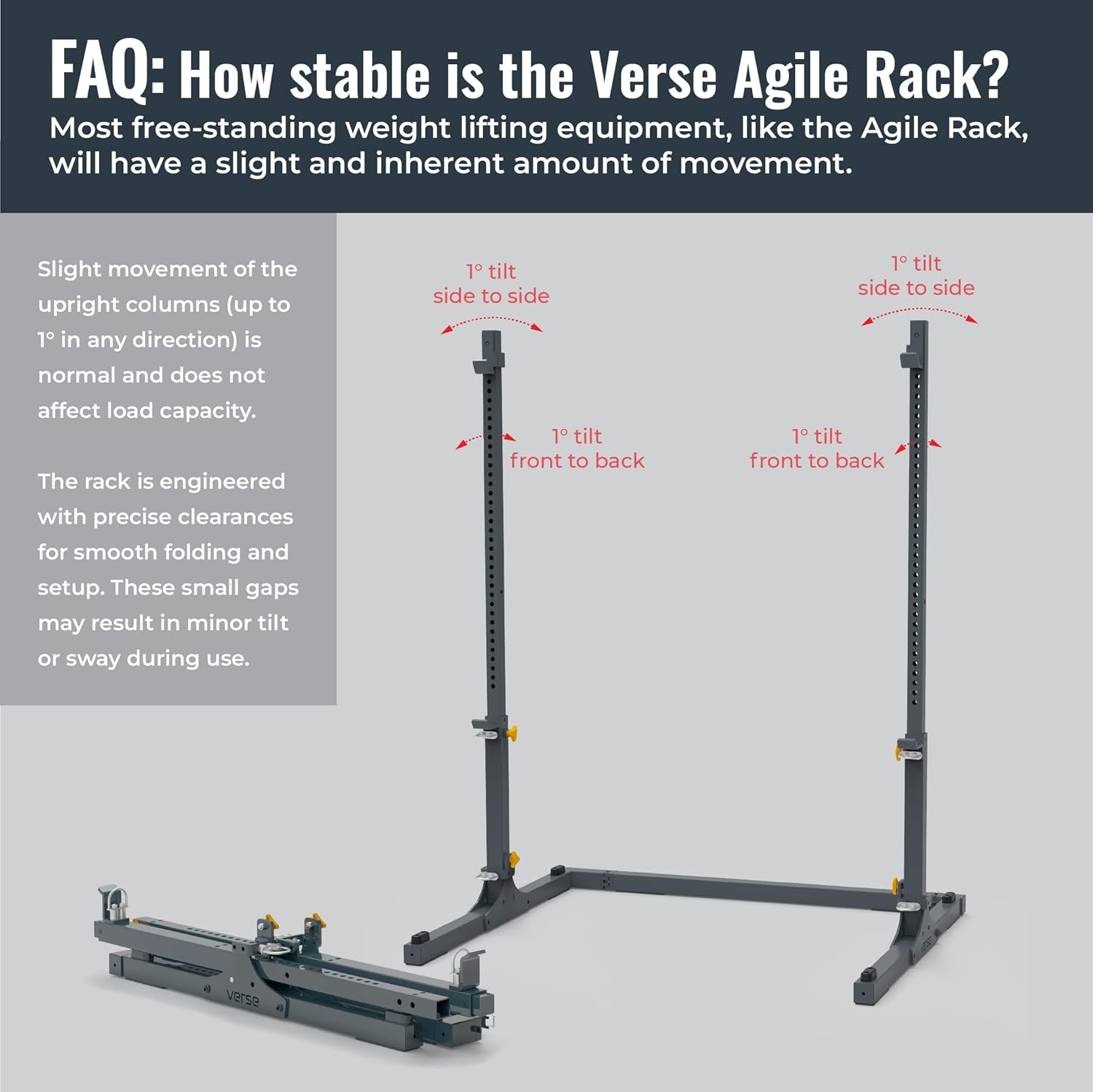 Verse Agile Rack - Portable Multipurpose Squat Rack Bench Press Barbell Rack - Heavy Duty Holds Up To 700lbs - 2 Min Set Up - Folds for Easy Storage - Perfect for Home Gyms & Training Studios