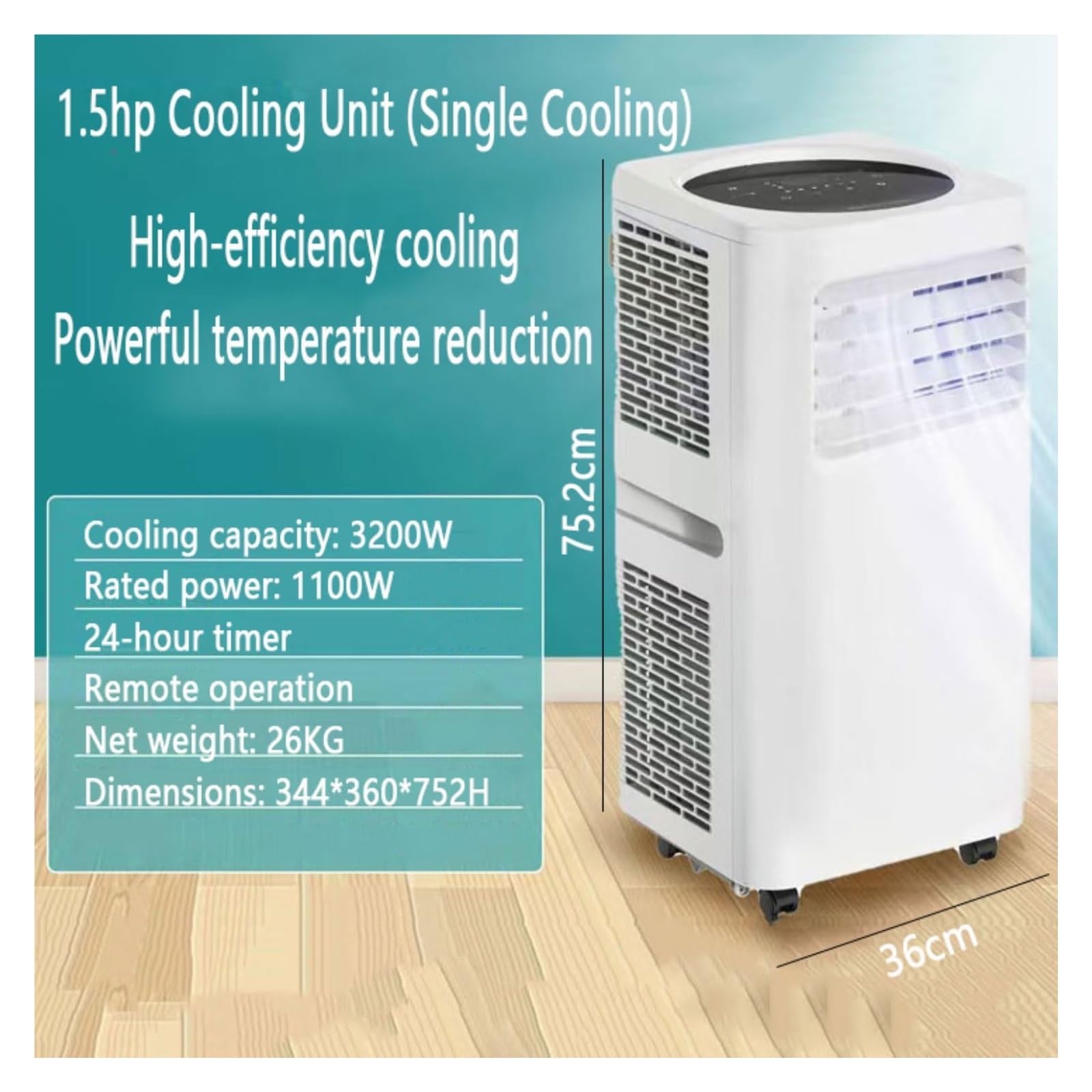 condizionatore, 7000 BTU, telecomando e timer, modalità sospensione, kit finestra, nessuna necessità di parete(Style 3)