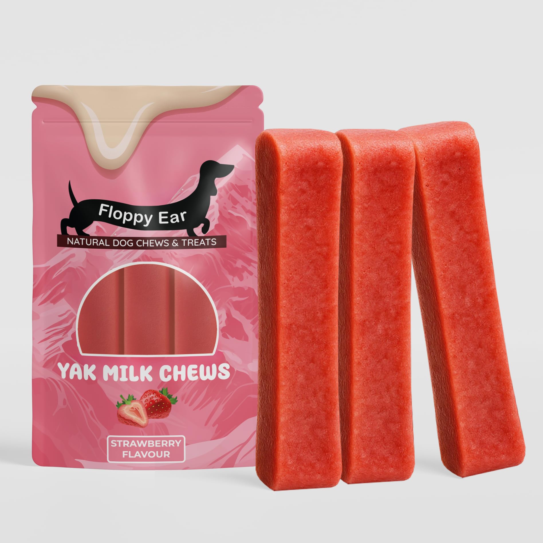 Himalayan Yak Chews For Dogs, Strawberry Flavour, Yak Chews with Milk for Dogs Large (pack of 3), Rich in Protein & Calcium