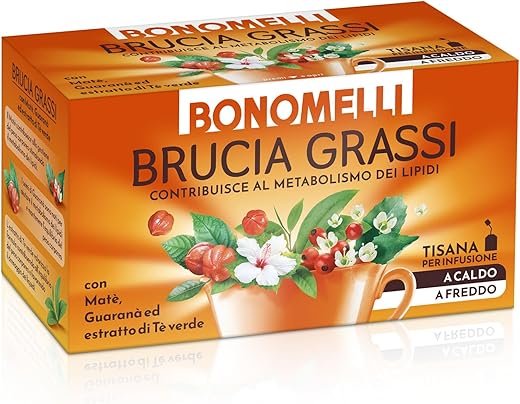 Bonomelli Functional Herbal Teas, Fat Burner, 16 Filters, with Maté, Guarana Seeds and Green Tea Extract, Food Supplement, Stimulates Energy Metabolism, Hot and Cold Infusion (32g)