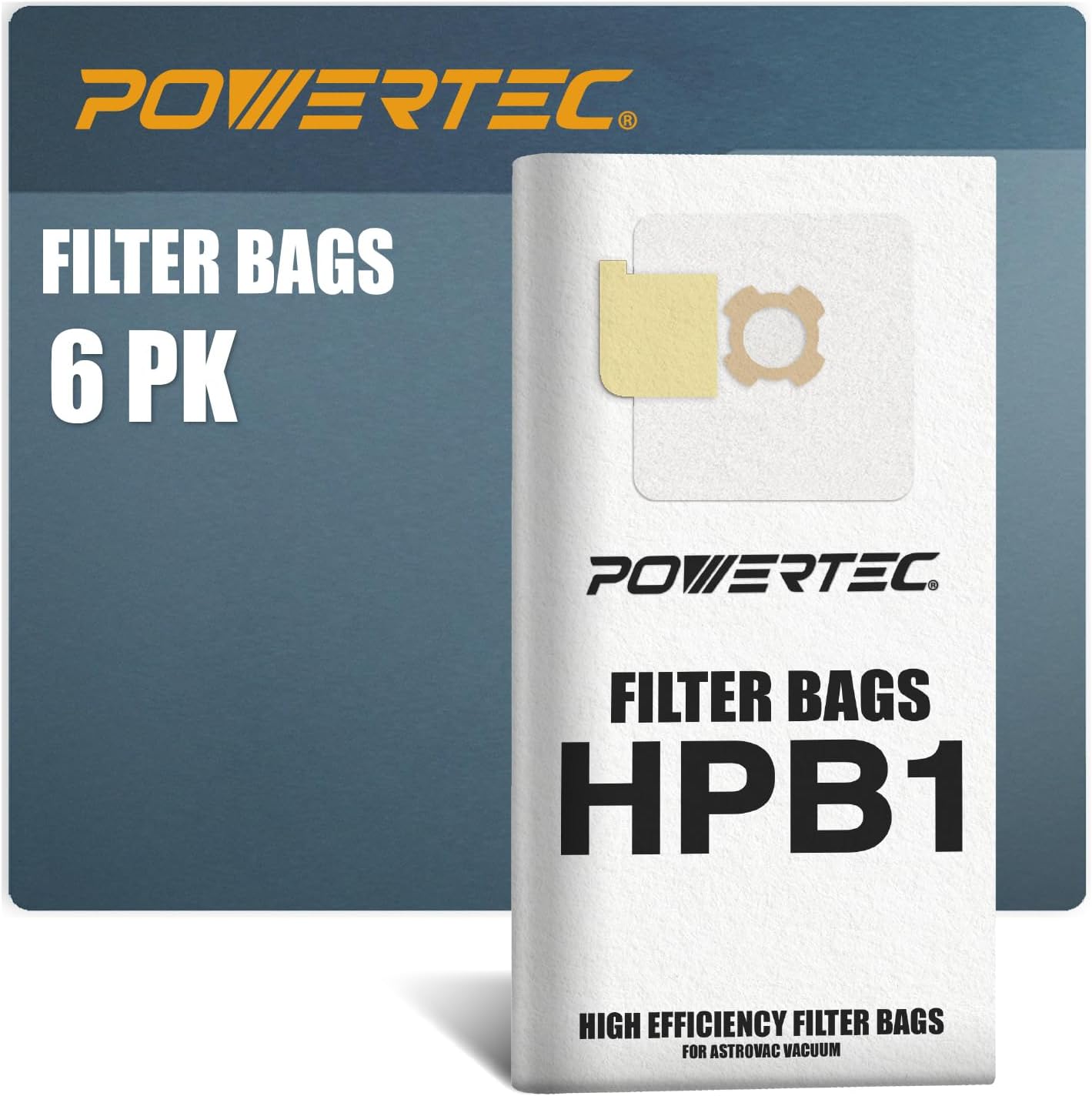 POWERTEC HPB1, HPB1PK Vacuum Bags for AstroVac 6PK, for Central Vacuum Systems & Vacumaid, Replacement Dust Bags, Filter Bags, Shop Vacuum Bags (75044-P2)