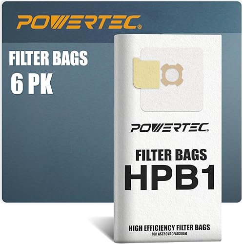 POWERTEC 75044-P2 Bolsa de filtro de tela no tejida para aspiradoras AstroVac & Valet Central HPB1, 6 unidades