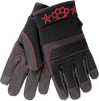 Hot Leathers Unisex Leather & Mesh MechanicStyle Motorcycle Gloves with Skull Graphic Black