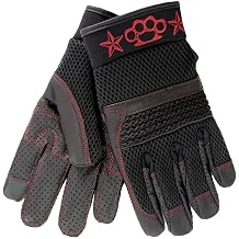 Hot Leathers Unisex Leather & Mesh MechanicStyle Motorcycle Gloves with Skull Graphic Black