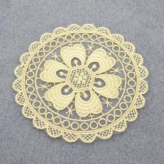 6 salvamanteles bordados de encaje de 13 cm, manteles de encaje hechos a mano, posavasos redondos de encaje, para decoración de mesa, decoración de bodas, decoración de festivales, color amarillo