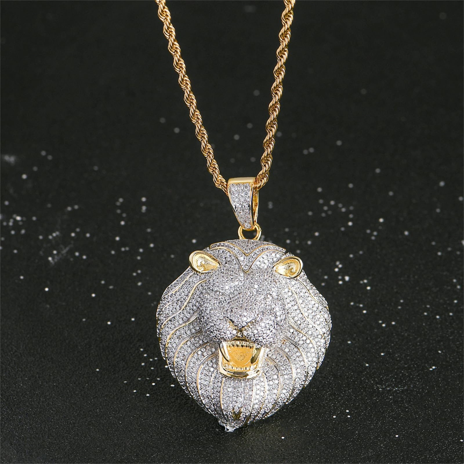 Testa di Leone Ciondolo Uomo Ins Stile Collana Personalizzata Collana Punk Con Zircone Gioielli Luce Regalo Di Compleanno Di Lusso Festa Di Compleanno