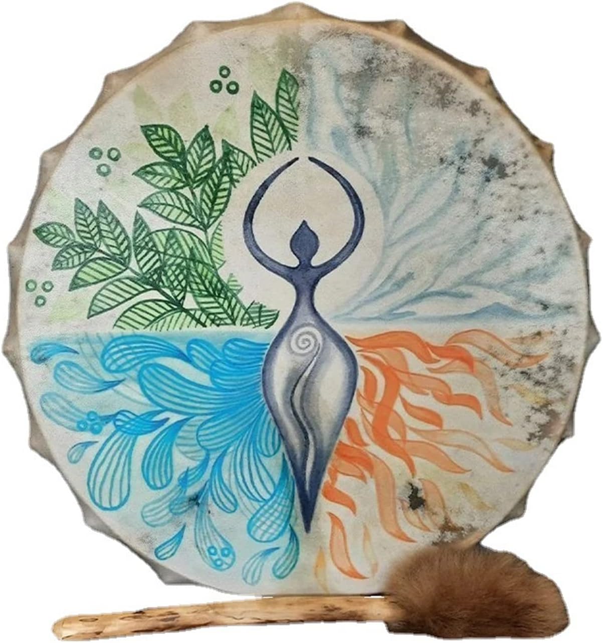 FIRLAR Shaman Drum, 10 Inch Hand Drum With Drum Stick, Alchemy Moon Drum For Spiritual Music, Reflection Meditation