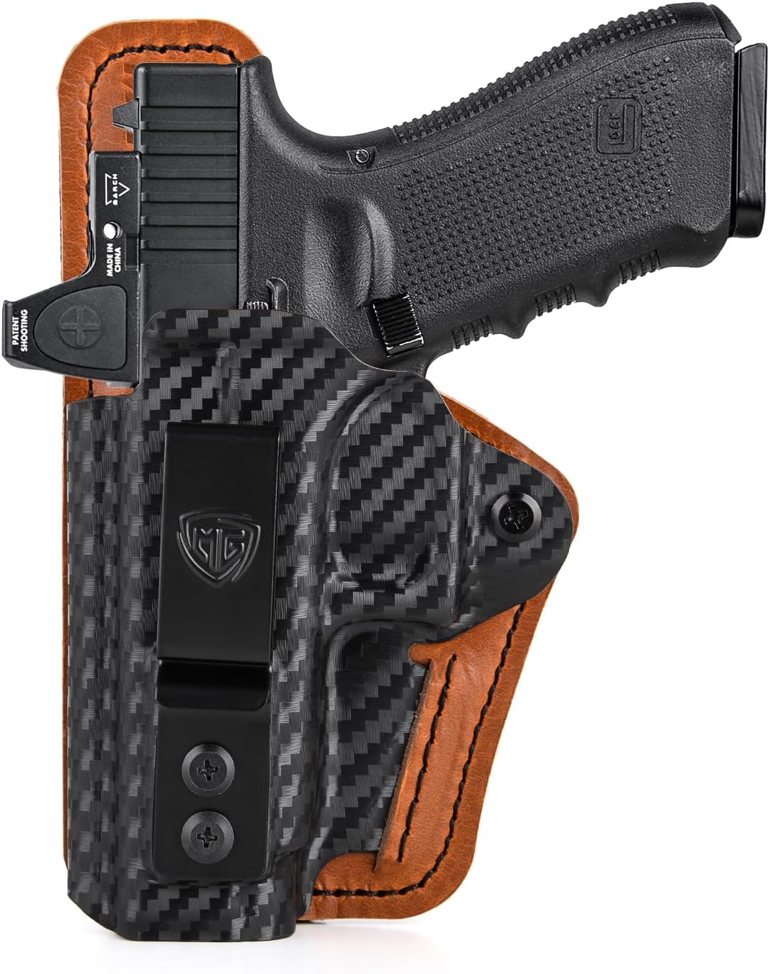 G17 Holster with Comfort Foam Pad, IWB Kydex and Leather Hybrid Holster for Glock 17 22 31 47 MOS Pistol Red Dot Optics Cut, Inside Waistband Appendix Concealed Carry
