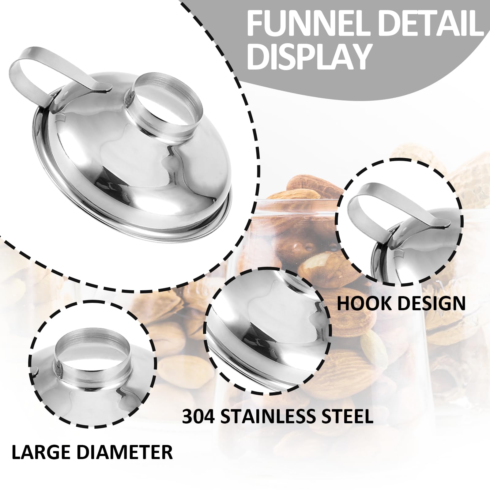 Set 3 Imbuti In Acciaio Inox Con Spazzole - Mini Imbuti Da Cucina Per Liquidi E Polveri - Foto 6