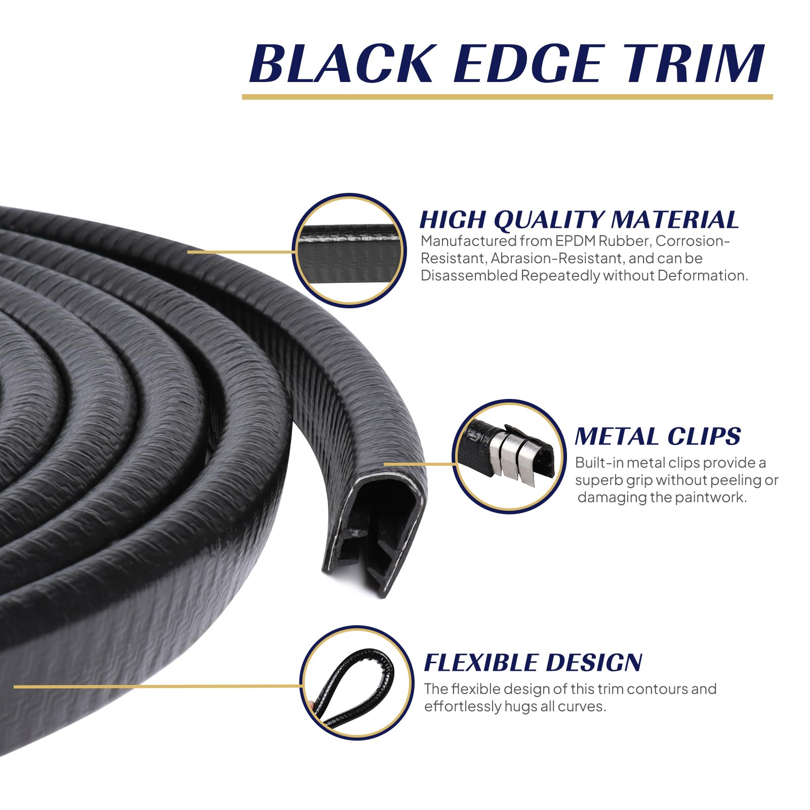 Edge Trim Weatherstrip 1/5.1 cm x 3/20.3 cm ochraniacz na drzwi samochodu - czarny kanał U, gumowy pasek uszczelniający do pojazdu (762 cm/25 stóp)