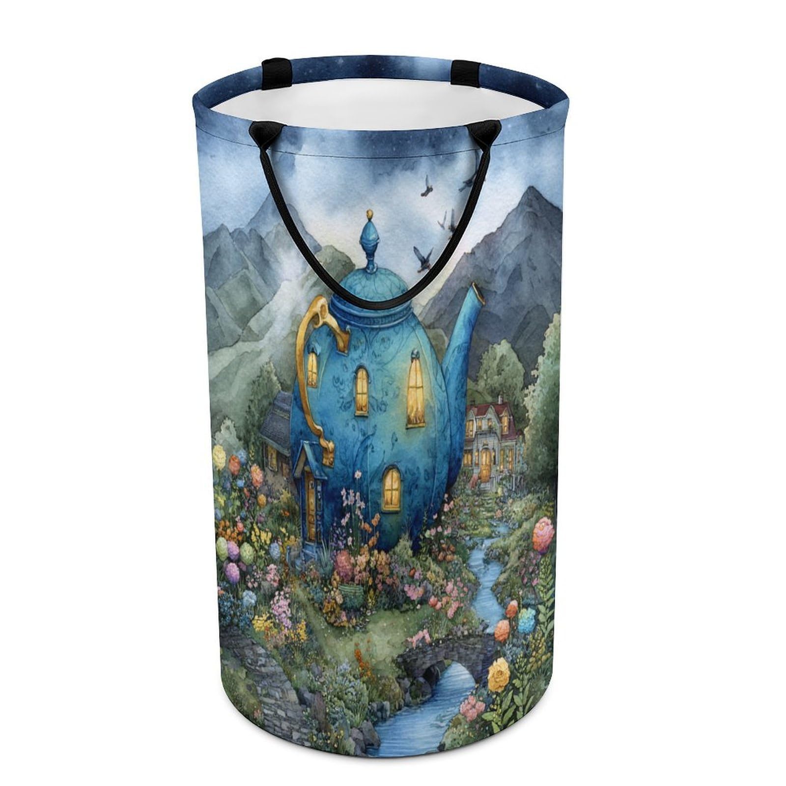LUYYSKY Classic Funny Fantasy Castle Collapsible Dirty Clothes Basket, Colorful Watercolor Woodland Enchanted Forest Castle Portable Clothes Storage Basket